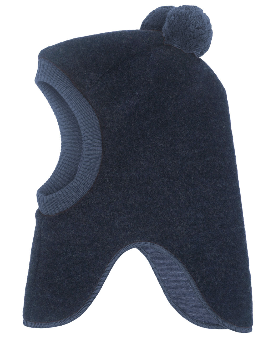 Schlupfmütze aus Wollfleece mit Pompons marineblau