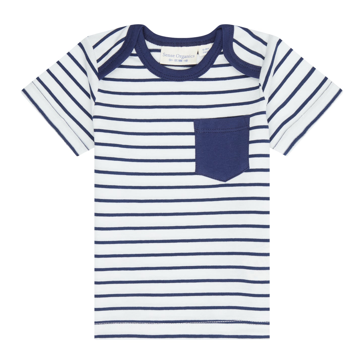 Baby Shirt marine weiß gestreift mit kleiner Tasche und Schlupfkragen