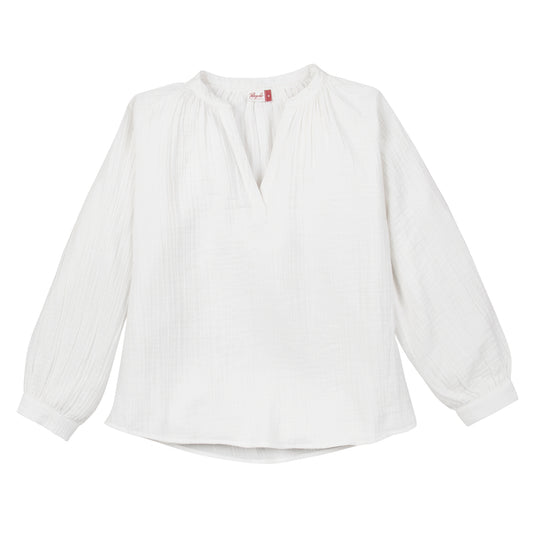 Damen Musselin Bluse V-Ausschnitt weiß