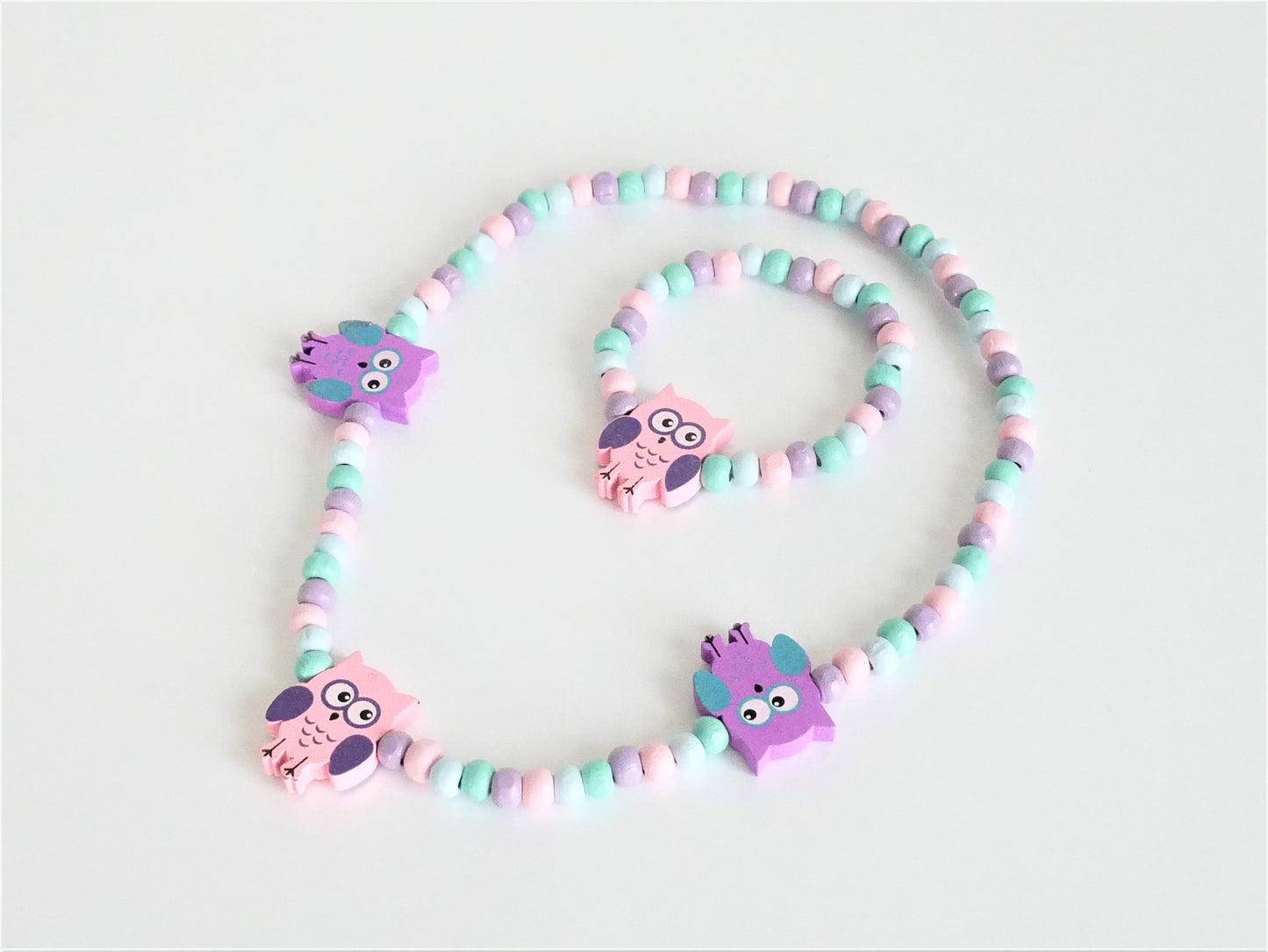 Set Kette und Armband Eule Holz
