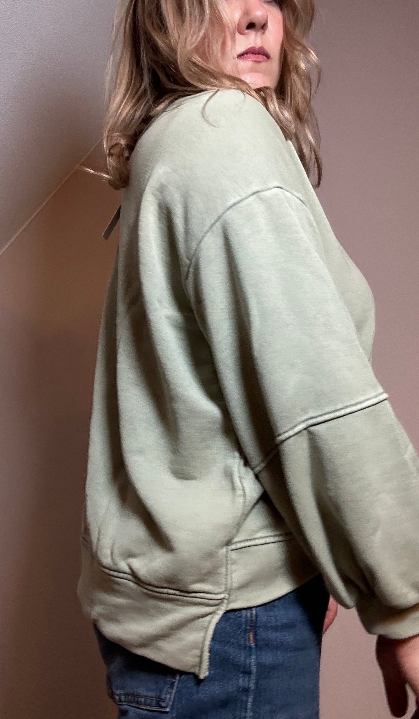 Damen Sweater mit überschrittenen Schultern, Oversized Salbei